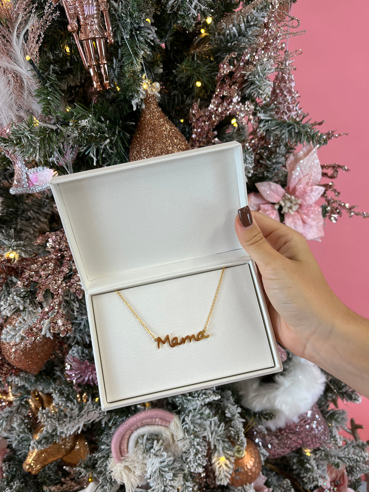 Gold Mama Necklace in luxury personalised gift box