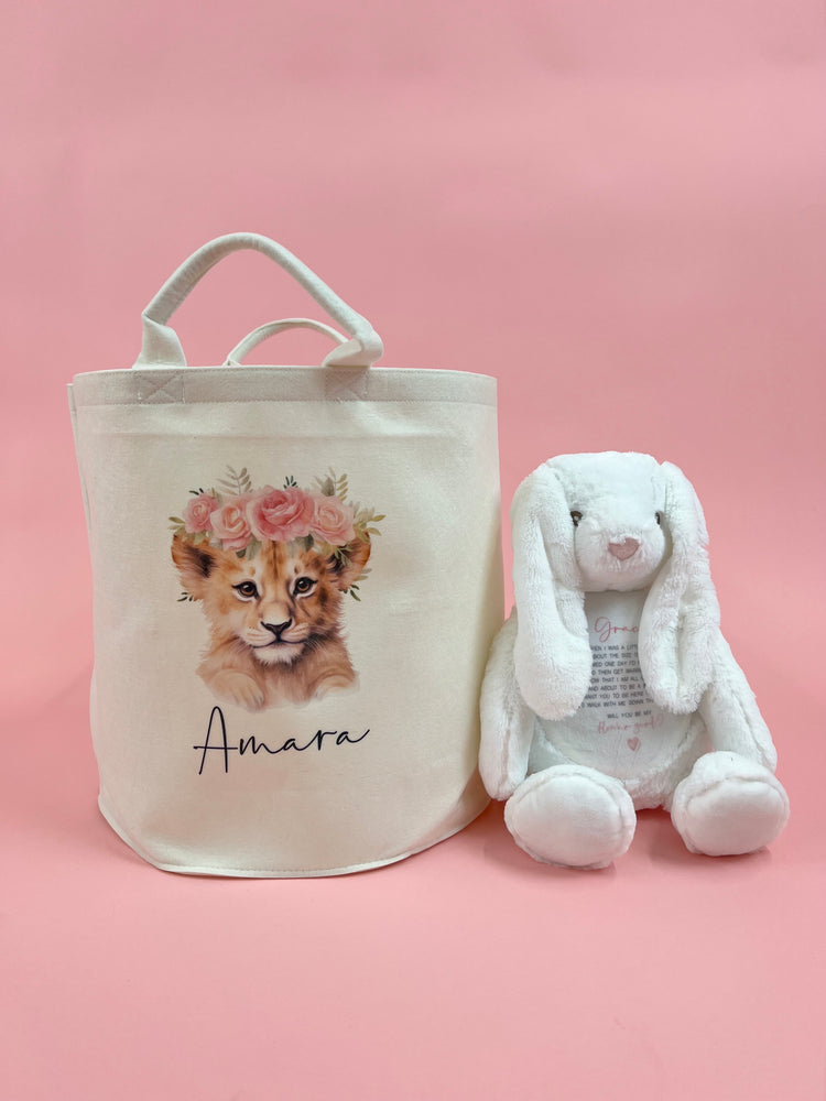 Personalised Floral Animal Felt Toy Storage tub (Various designs available)