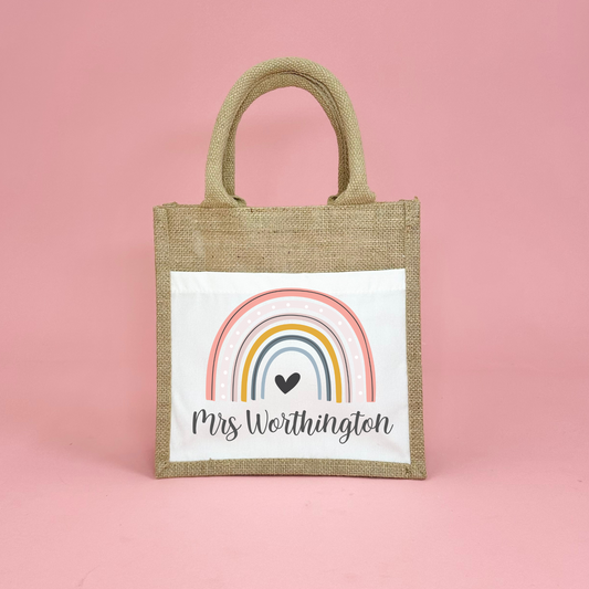 Personalised Rainbow Design Teacher Tote Bag