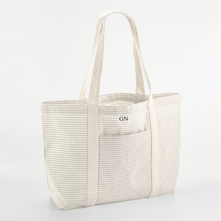 Personalised Stripe Organic Beach Bag