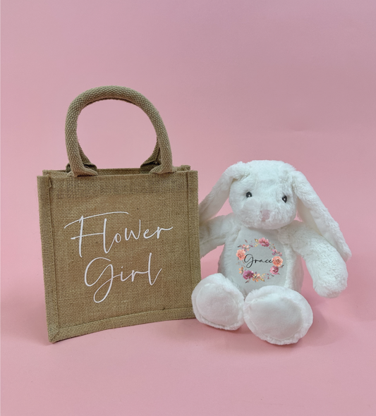 Flower Girl Personalised Jute Bag & Teddy Gift Set