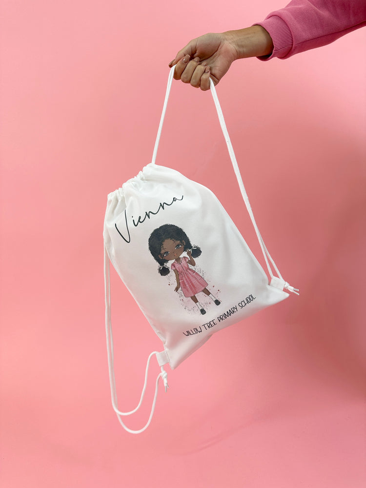 Personalised School Girl Drawstring Bag