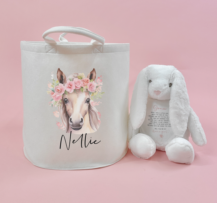 Personalised Floral Animal Felt Toy Storage tub (Various designs available)