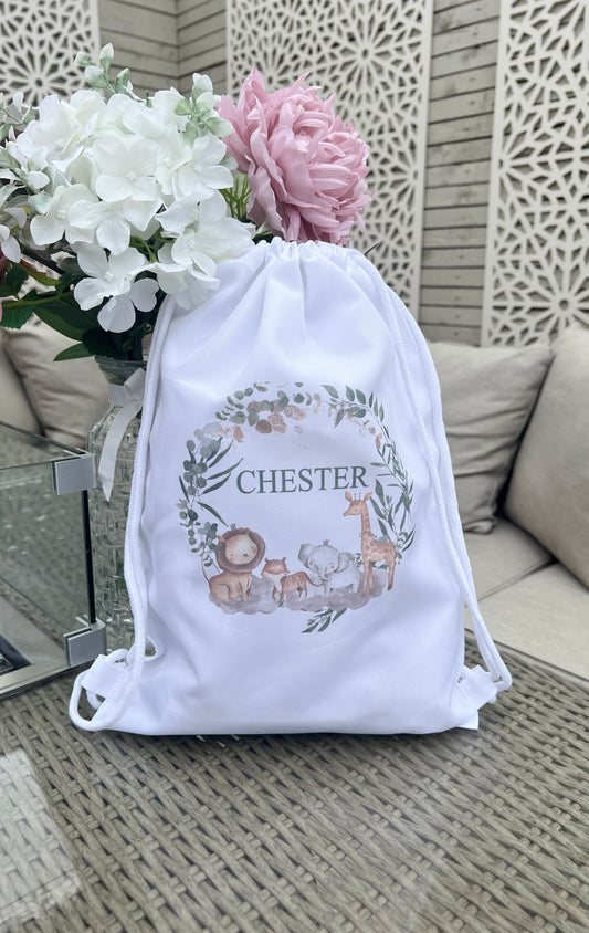 Personalised Animal Wreath Design Drawstring Bag