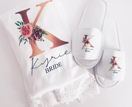 Floral Initial robe and slippers set