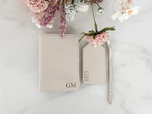 Personalised Monogram Passport & Luggage Tag Set