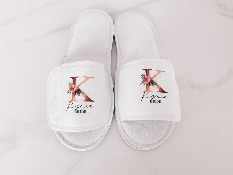 Floral Initial personalised slippers